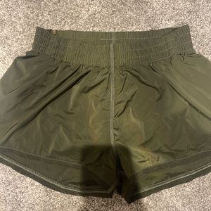 Olive green Honeycut dancewear scoop track shorts